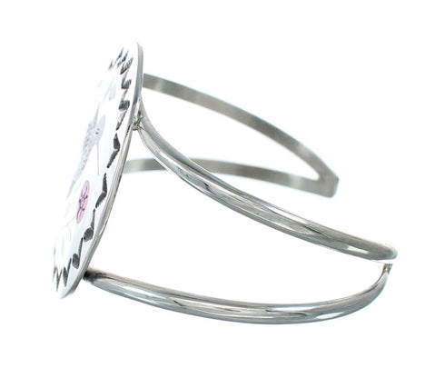Multicolor Inlay Genuine Sterling Silver Navajo Hummingbird Cuff Bracelet NX11589
