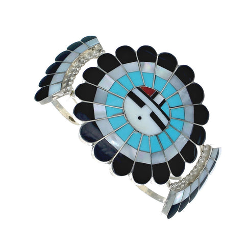 Multicolor Inlay Zuni Sun Sterling Silver Cuff Bracelet NX11591