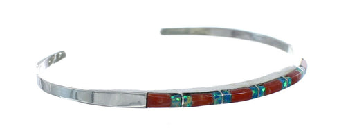 Navajo Multicolor Inlay Sterling Silver Cuff Bracelet NX11601