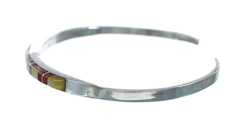 Navajo Multicolor Inlay Sterling Silver Cuff Bracelet NX11604