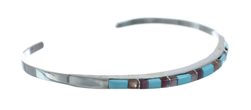 Navajo Multicolor Inlay Sterling Silver Cuff Bracelet NX11605