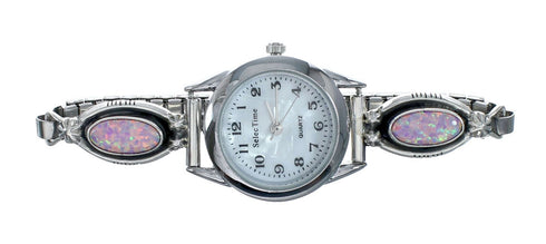 Sterling Silver Pink Opal Navajo Native American Watch NX11585