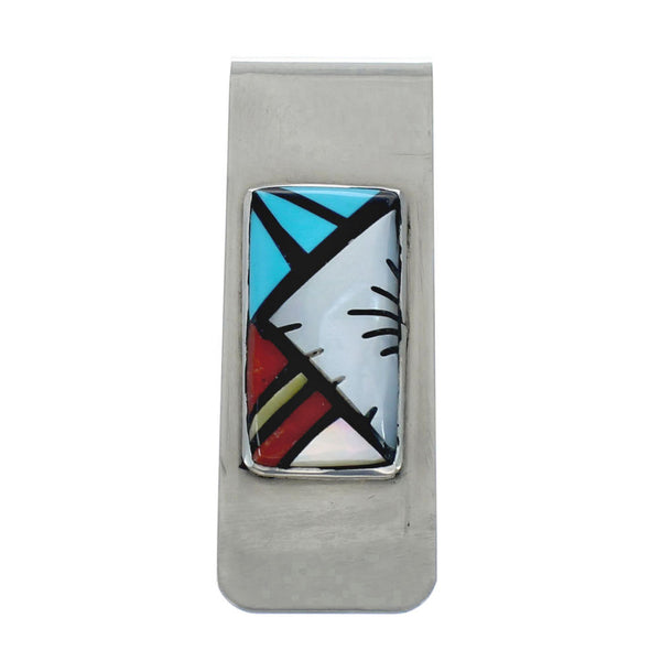 Zuni Multicolor Inlay Sterling Silver Money Clip NX11607
