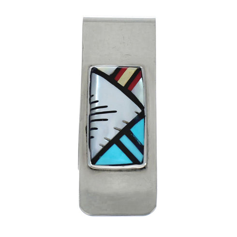 Zuni Multicolor Inlay Sterling Silver Money Clip NX11608
