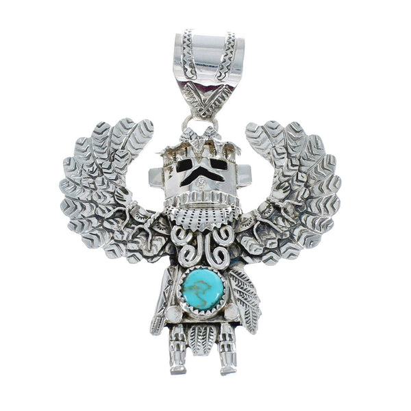 Authentic Navajo Eagle Kachina Figure Turquoise Sterling Silver Pendant NX11677