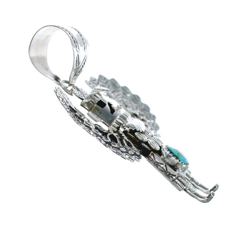 Authentic Navajo Eagle Kachina Figure Turquoise Sterling Silver Pendant NX11677