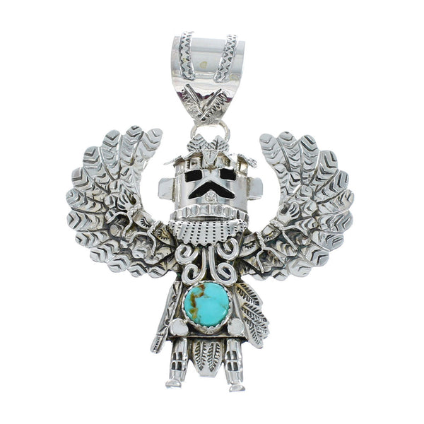 Authentic Navajo Eagle Kachina Figure Turquoise Sterling Silver Pendant NX11678