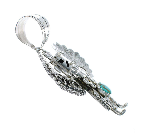 Authentic Navajo Eagle Kachina Figure Turquoise Sterling Silver Pendant NX11678