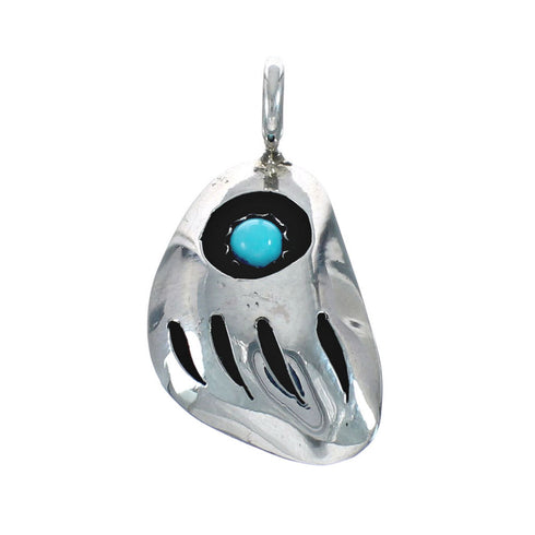 Native American Navajo Bear Paw Sterling Silver Turquoise Pendant NX11683