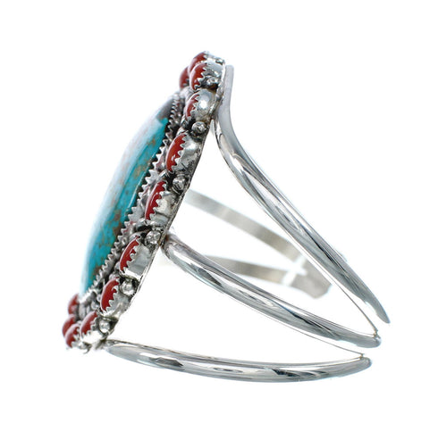 Native American Turquoise and Coral Multi-Stone Sterling Silver Cuff Bracelet NN20505