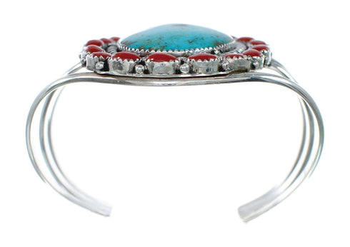 Native American Turquoise and Coral Multi-Stone Sterling Silver Cuff Bracelet NN20505