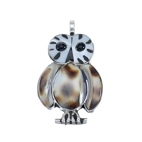 Native American Zuni Sterling Silver Multicolor Owl Pendant NX11726