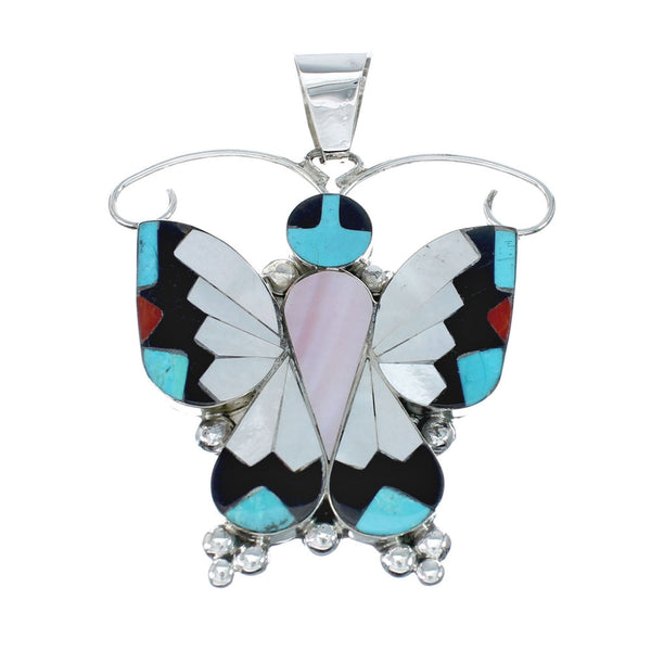 Native American Zuni Multicolor Sterling Silver Butterfly Pendant And Pin NX11694