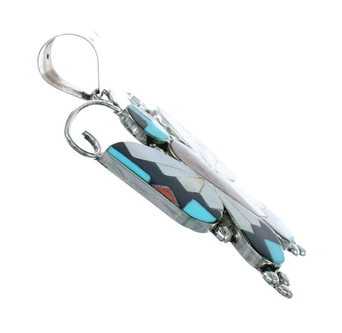 Native American Zuni Multicolor Sterling Silver Butterfly Pendant And Pin NX11695