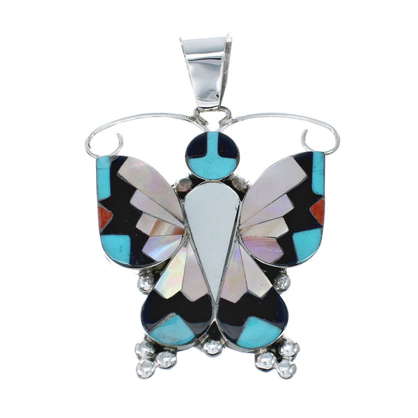 Native American Zuni Multicolor Sterling Silver Butterfly Pendant And Pin NX11696