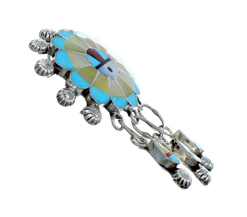 Multicolor Inlay Zuni Sun Sterling Silver Pin Pendant NX11729