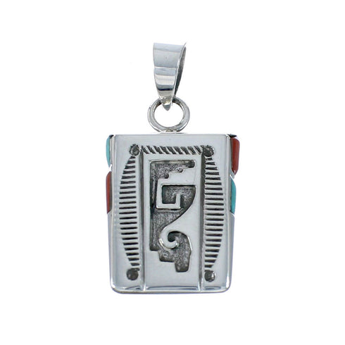 Navajo Turquoise And Coral Sterling Silver Pendant NX11686