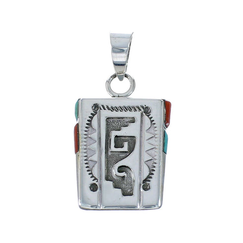 Navajo Turquoise And Coral Sterling Silver Pendant NX11687