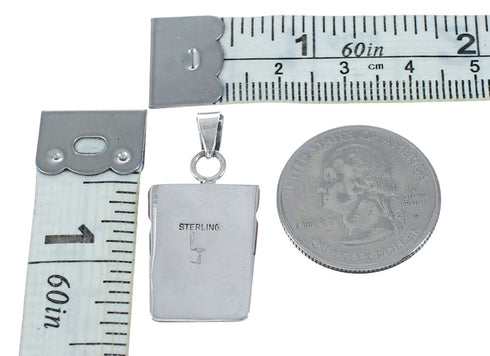 Navajo Turquoise And Coral Sterling Silver Pendant NX11688