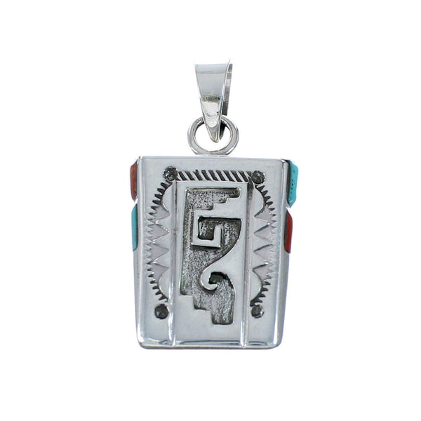 Navajo Turquoise And Coral Sterling Silver Pendant NX11689