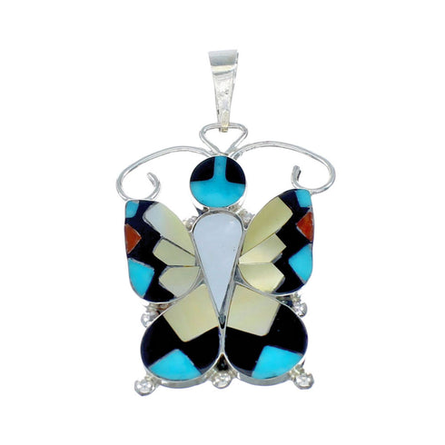 Zuni Multicolor Sterling Silver Butterfly Pendant And Pin NX11731