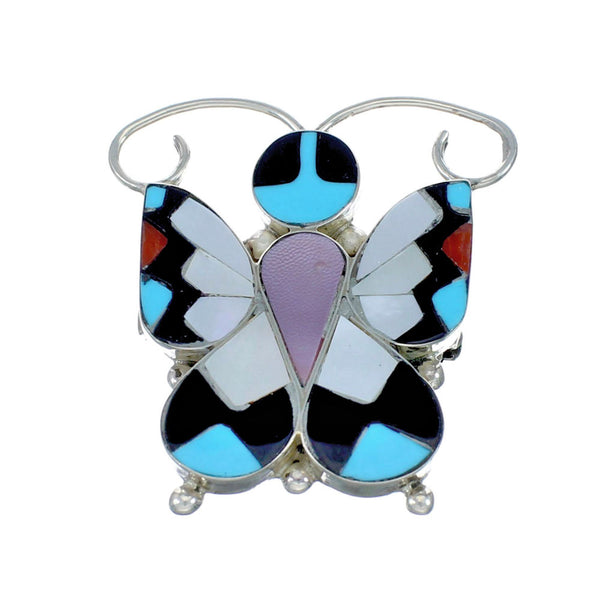 Zuni Multicolor Sterling Silver Butterfly Pendant And Pin NX11732