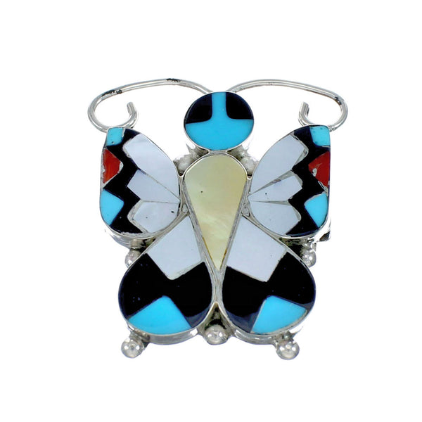 Zuni Multicolor Sterling Silver Butterfly Pendant And Pin NX11734