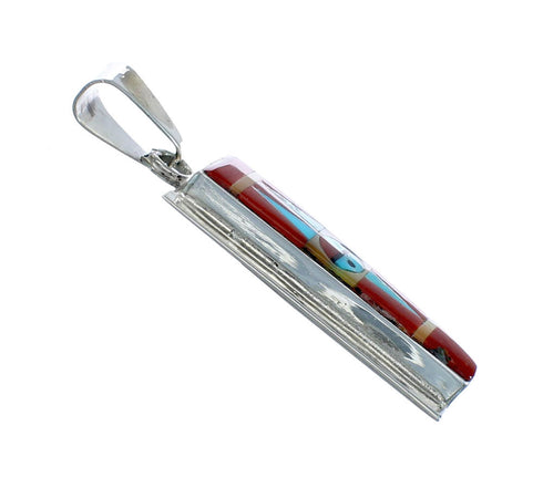 Native American Zuni Multicolor Inlay Sterling Silver Sun Pendant NX11705