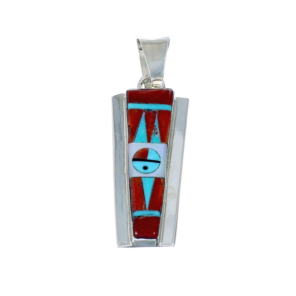 Native American Zuni Multicolor Inlay Sterling Silver Sun Pendant NX11706