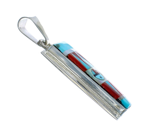 Native American Zuni Multicolor Inlay Sterling Silver Sun Pendant NX11708