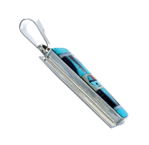 Native American Zuni Multicolor Inlay Sterling Silver Sun Pendant NX11709