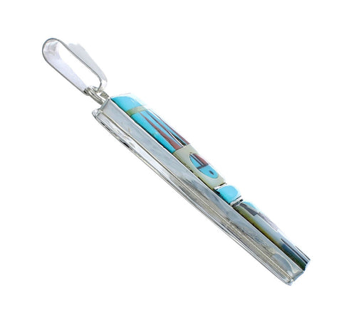 Native American Zuni Multicolor Inlay Sterling Silver Sun Pendant NX11710