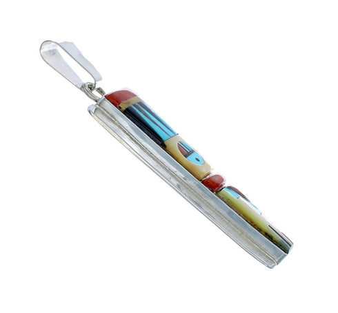 Native American Zuni Multicolor Inlay Sterling Silver Sun Pendant NX11714