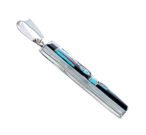 Native American Zuni Multicolor Inlay Sterling Silver Sun Pendant NX11716