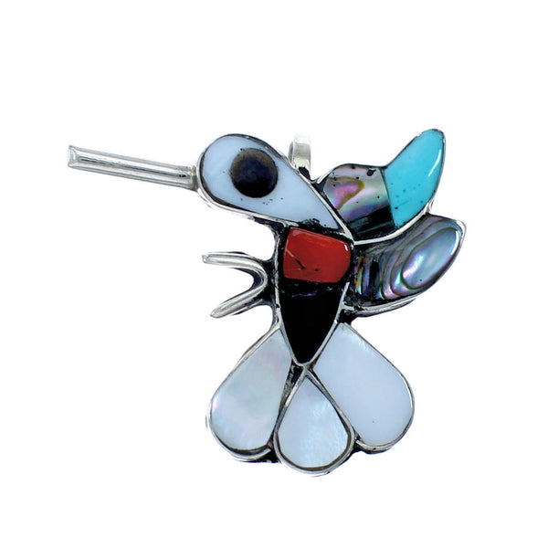 Zuni Multicolor Inlay Genuine Sterling Silver Hummingbird Pin Pendant NX11717