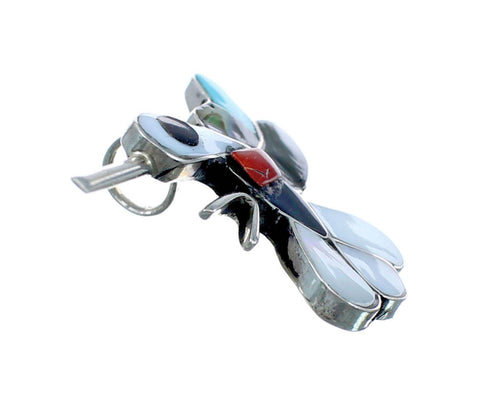 Zuni Multicolor Inlay Genuine Sterling Silver Hummingbird Pin Pendant NX11717