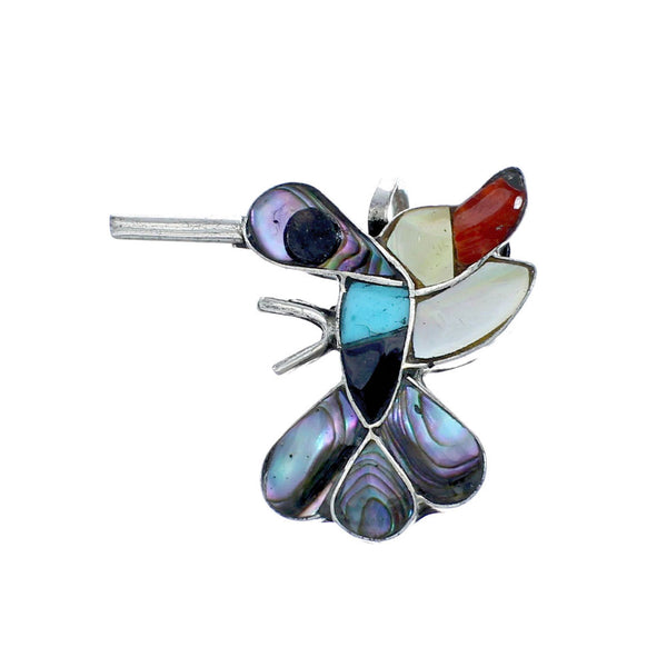 Zuni Multicolor Inlay Genuine Sterling Silver Hummingbird Pin Pendant NX11718