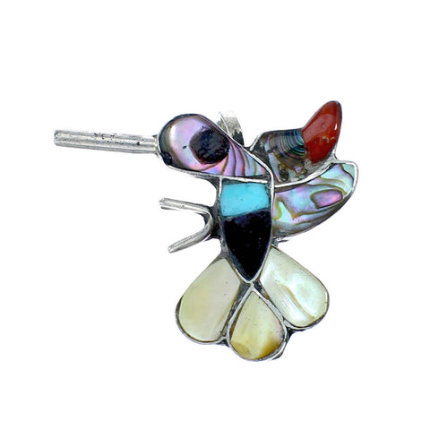Zuni Multicolor Inlay Genuine Sterling Silver Hummingbird Pin Pendant NX11719