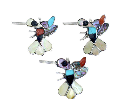 Zuni Multicolor Inlay Genuine Sterling Silver Hummingbird Pin Pendant NX11719