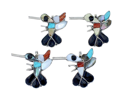 Zuni Multicolor Inlay Genuine Sterling Silver Hummingbird Pin Pendant NX11720