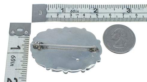 Native American Turquoise and Coral Multi-Stone Sterling Silver Pin NN20862