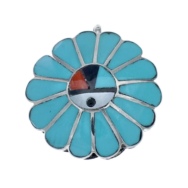 Zuni Multicolor Inlay Sunface Sterling Silver Pendant NN20855