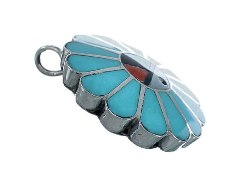 Zuni Multicolor Inlay Sunface Sterling Silver Pendant NN20855