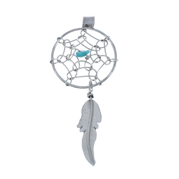 Native American Sterling Silver Turquoise Dream Catcher Feather Pendant NN20678