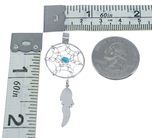 Native American Sterling Silver Turquoise Dream Catcher Feather Pendant NN20678