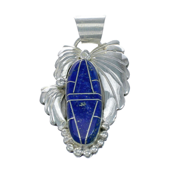Native American Navajo Lapis Inlay Authentic Sterling Silver Pendant NN20858