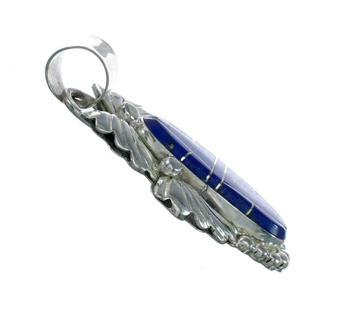Native American Navajo Lapis Inlay Authentic Sterling Silver Pendant NN20858