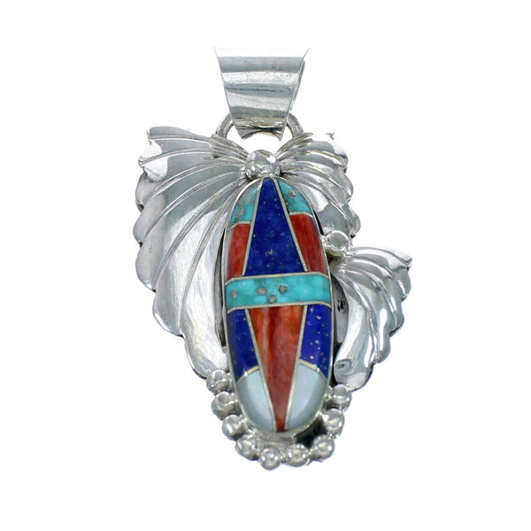 Native American Navajo Sterling Silver Leaf Multicolor Inlay Pendant NN20856