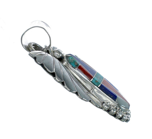 Native American Navajo Sterling Silver Leaf Multicolor Inlay Pendant NN20856