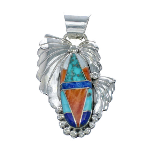 Native American Navajo Sterling Silver Leaf Multicolor Inlay Pendant NN20857